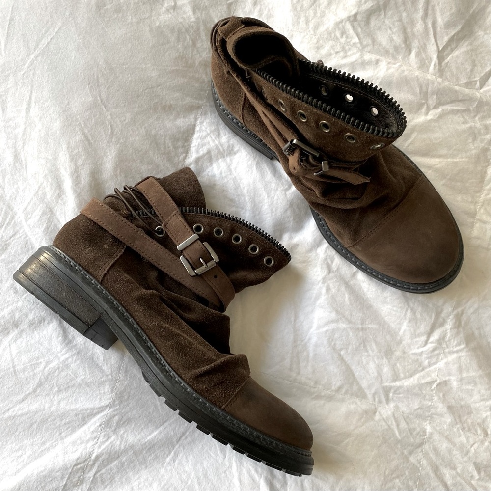 We The Free People Moto Women’s Brown Suede Buckle Ankle Boots
